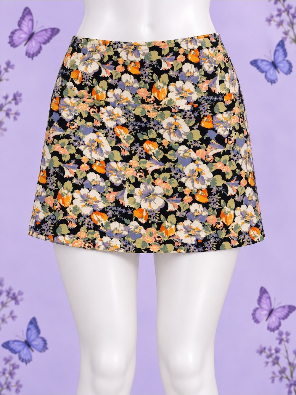Floral A-Line Mini Skirt in Black Multi